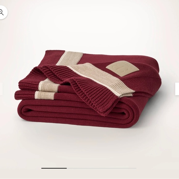 Boll & Branch Burgundy and Cream Court Knit Blanket - Picture 7 of 8